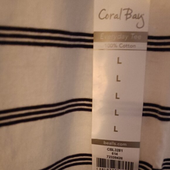 Coral Bay Large 100% Cotton Striped Shirt, 3/4 Length Sleeves ,, NWT - Picture 2 of 3